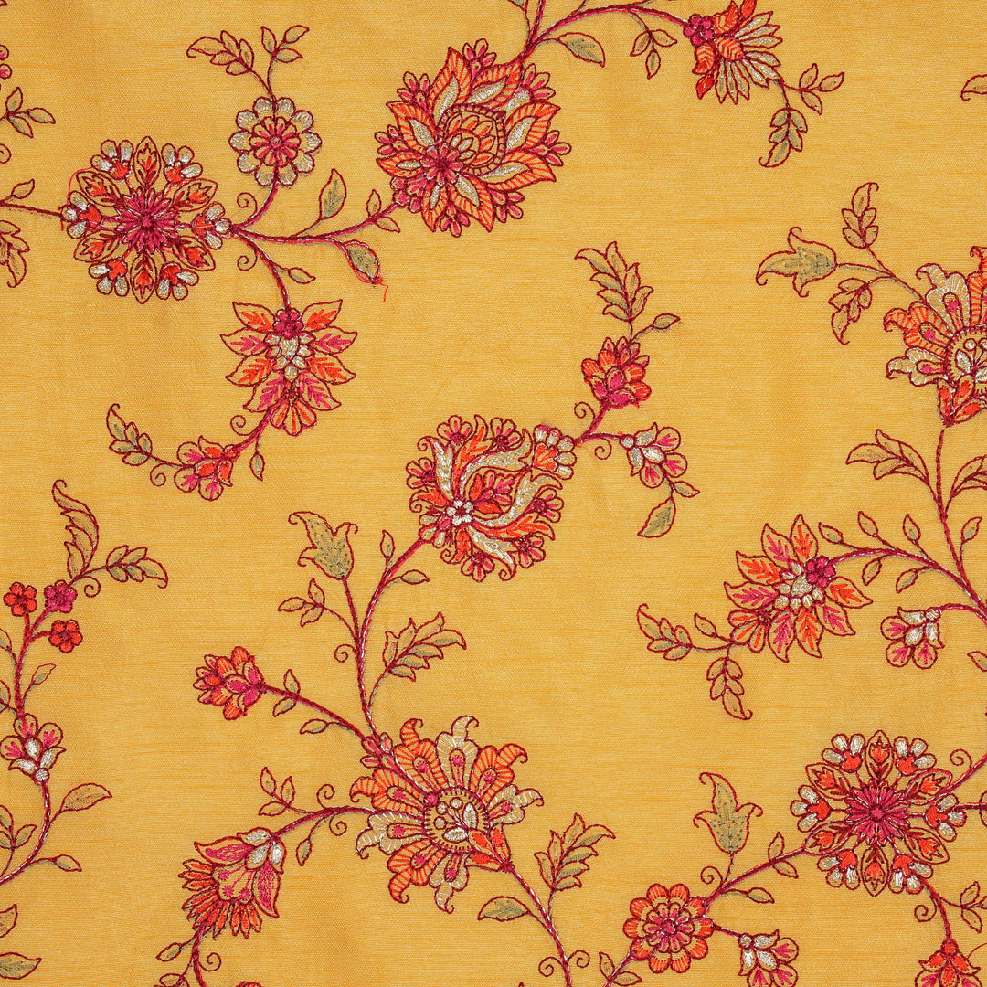 Kriti Jaal on Mustard Dola Silk Embroidered Fabric
