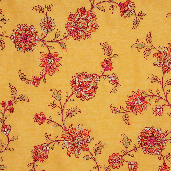 Kriti Jaal on Mustard Dola Silk Embroidered Fabric