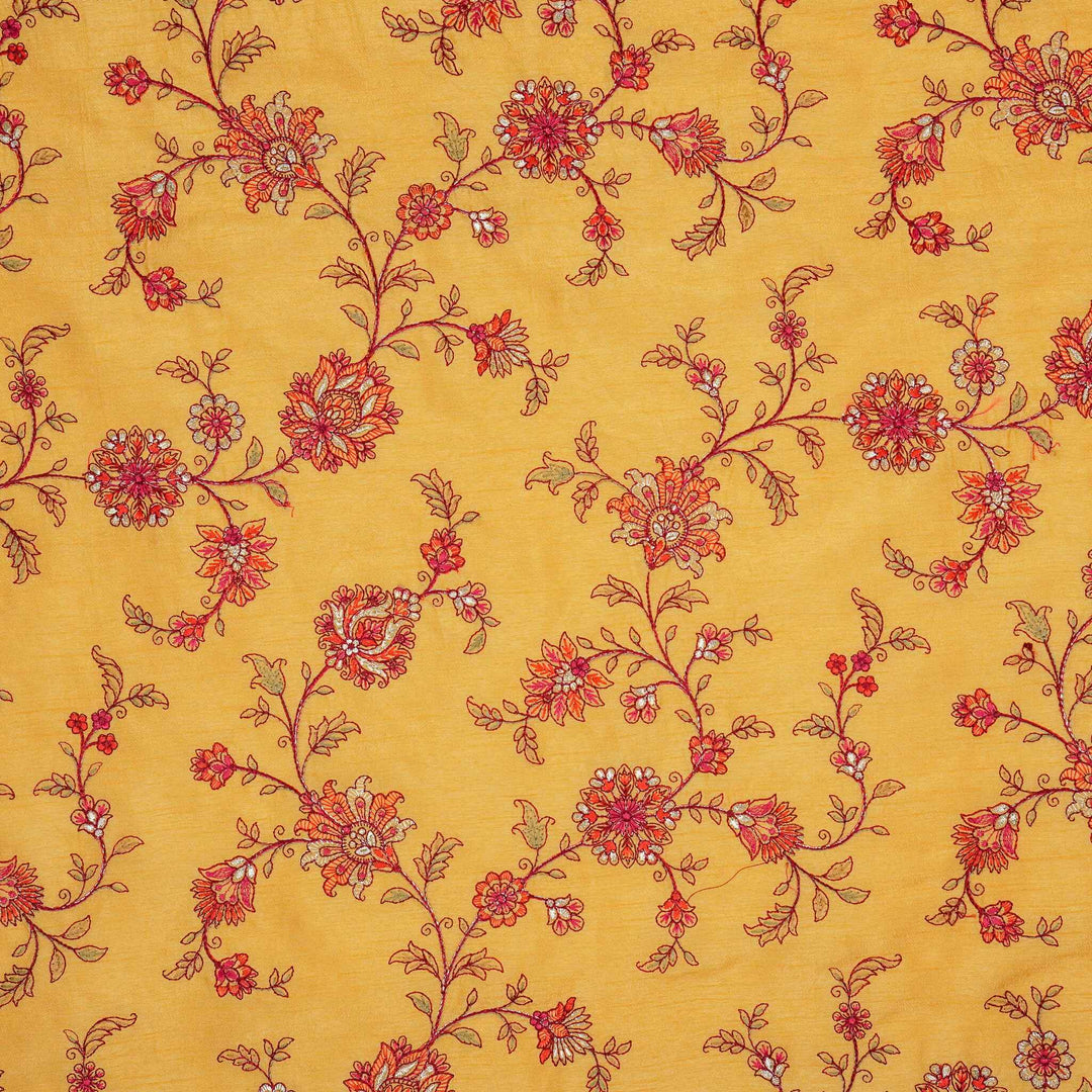 Kriti Jaal on Mustard Semi Raw Silk Embroidered Fabric