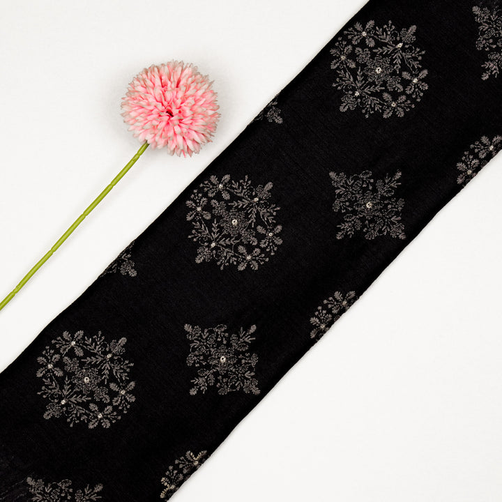Raima Buta on Black Munga Silk Embroidered Fabric