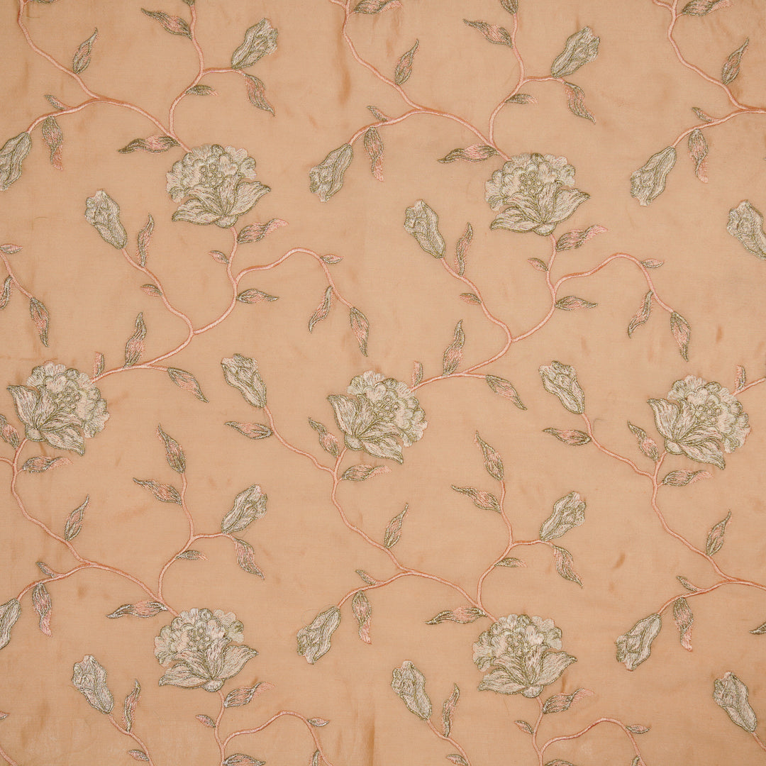 Samaya Jaal on Peach Silk Chanderi Embroidered Fabric