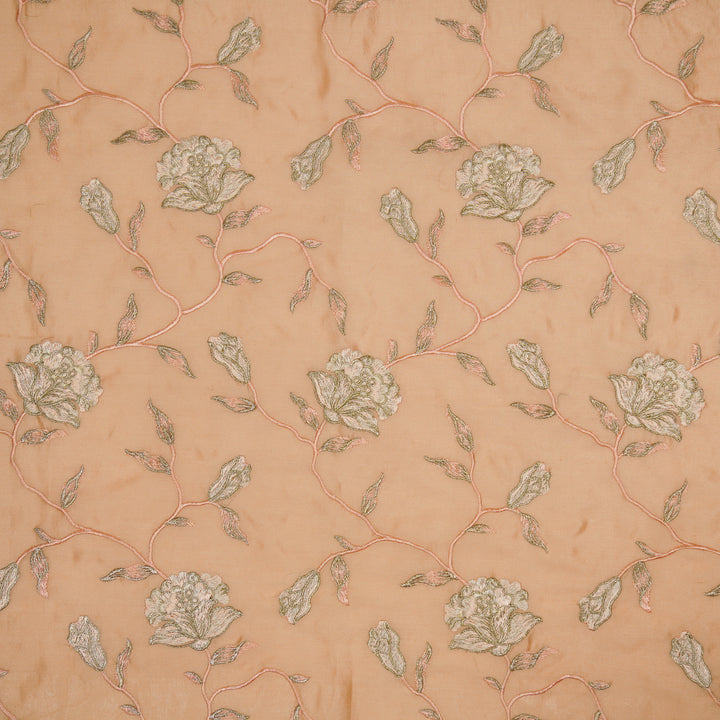 Samaya Jaal on Peach Silk Chanderi Embroidered Fabric