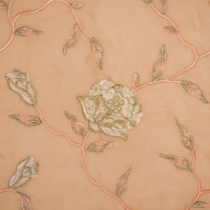 Samaya Jaal on Peach Silk Chanderi Embroidered Fabric