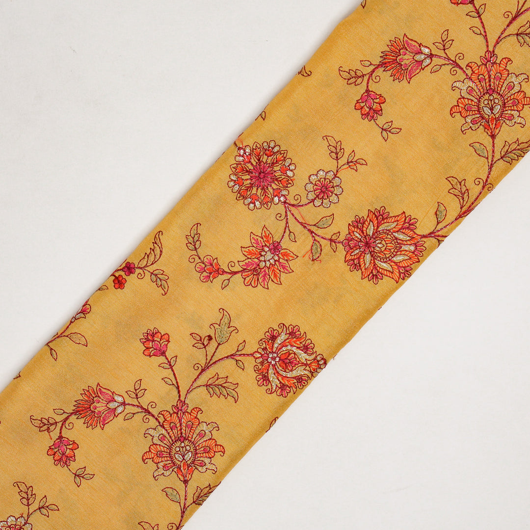 Kriti Jaal on Mustard Dola Silk Embroidered Fabric