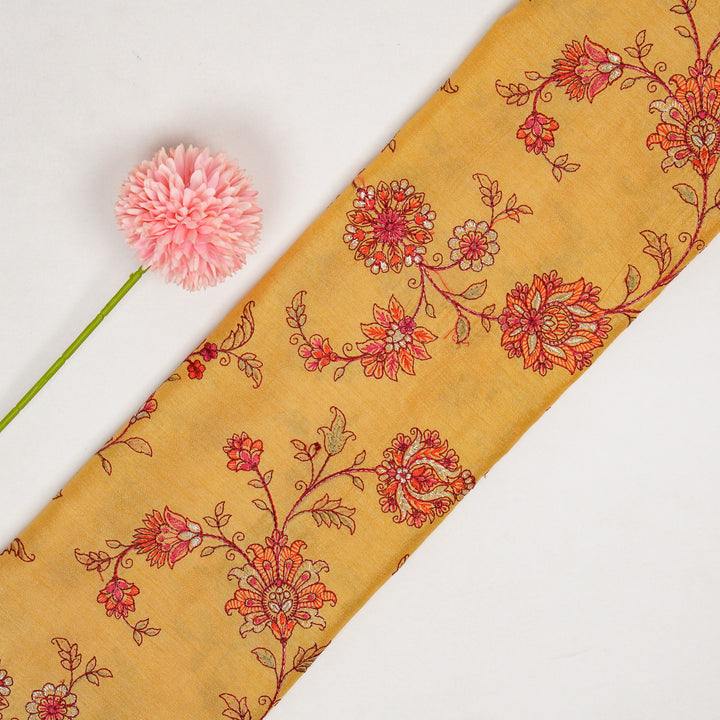 Kriti Jaal on Mustard Dola Silk Embroidered Fabric