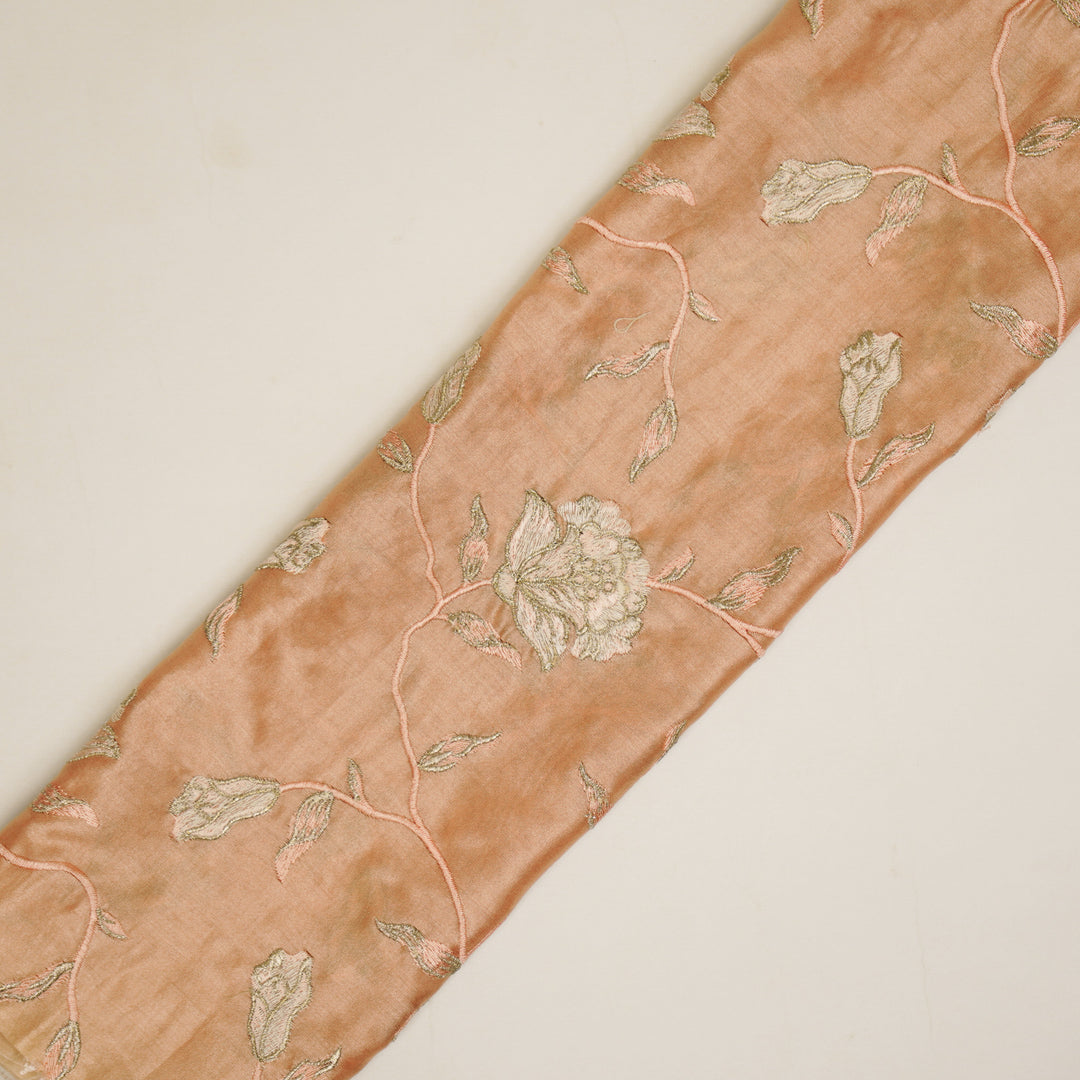 Samaya Jaal on Peach Silk Chanderi Embroidered Fabric