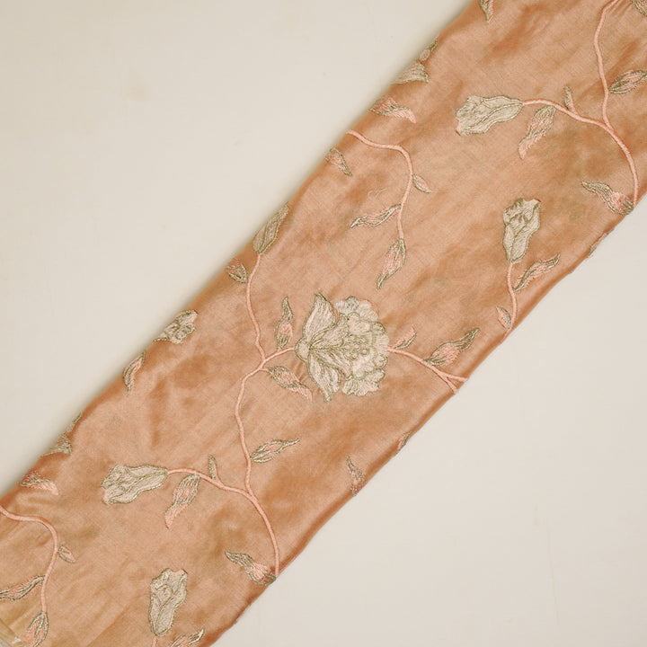 Samaya Jaal on Peach Silk Chanderi Embroidered Fabric