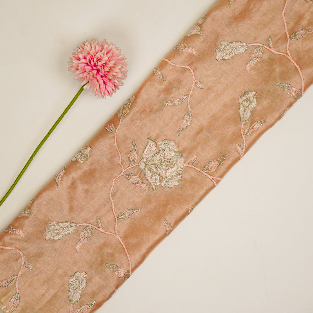Samaya Jaal on Peach Silk Chanderi Embroidered Fabric