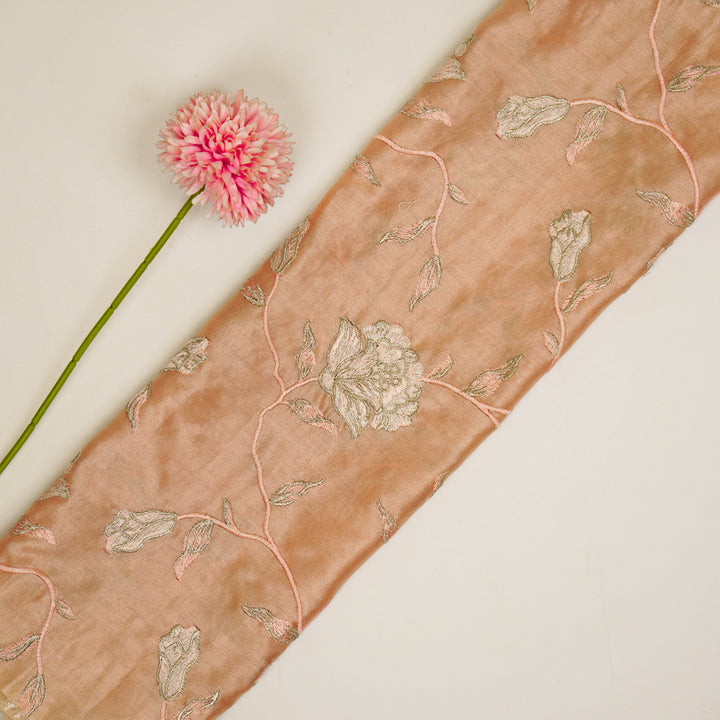 Samaya Jaal on Peach Silk Chanderi Embroidered Fabric
