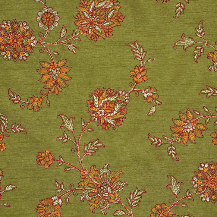 Kriti Jaal on Olive Semi Raw Silk Embroidered Fabric