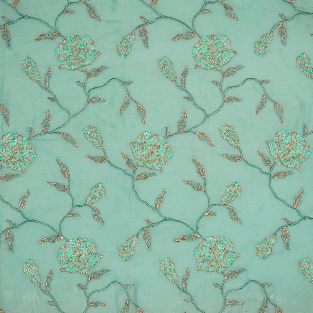 Samaya Jaal on Aqua Silk Chanderi Embroidered Fabric