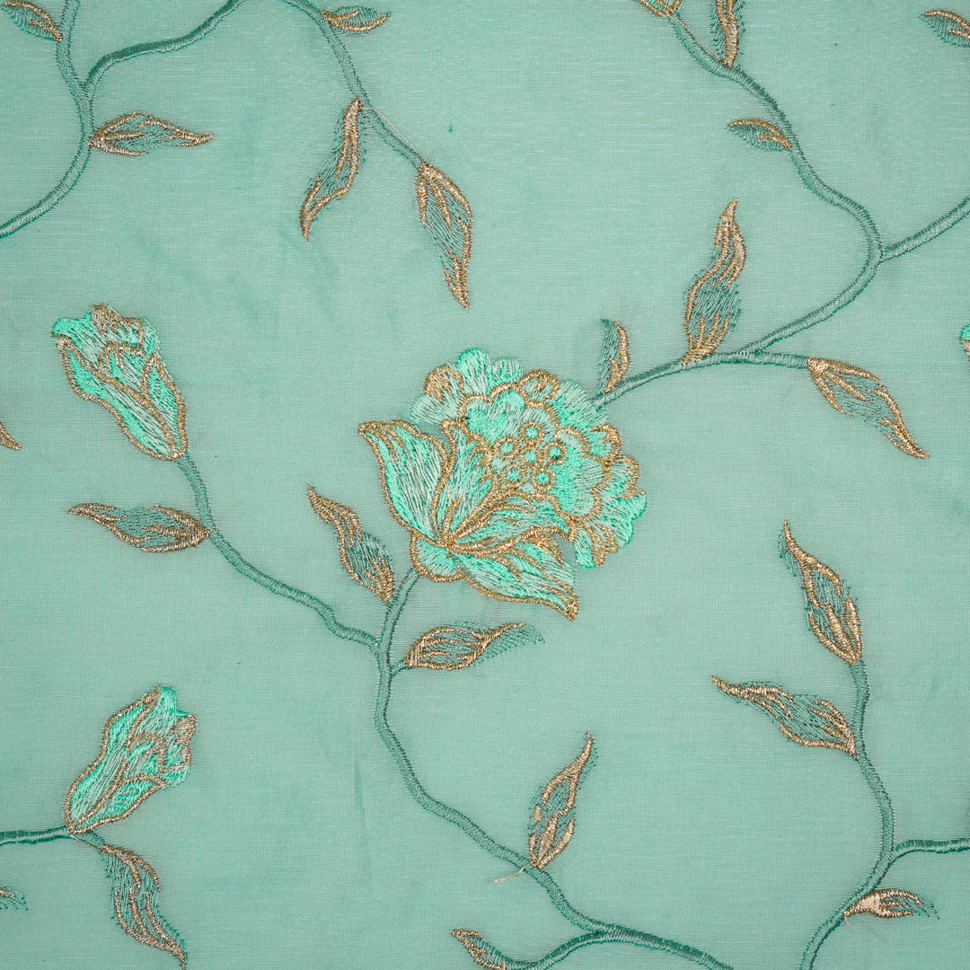 Samaya Jaal on Aqua Silk Chanderi Embroidered Fabric