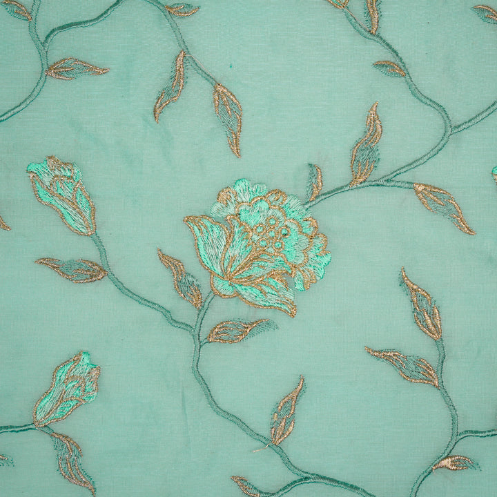 Samaya Jaal on Aqua Silk Chanderi Embroidered Fabric