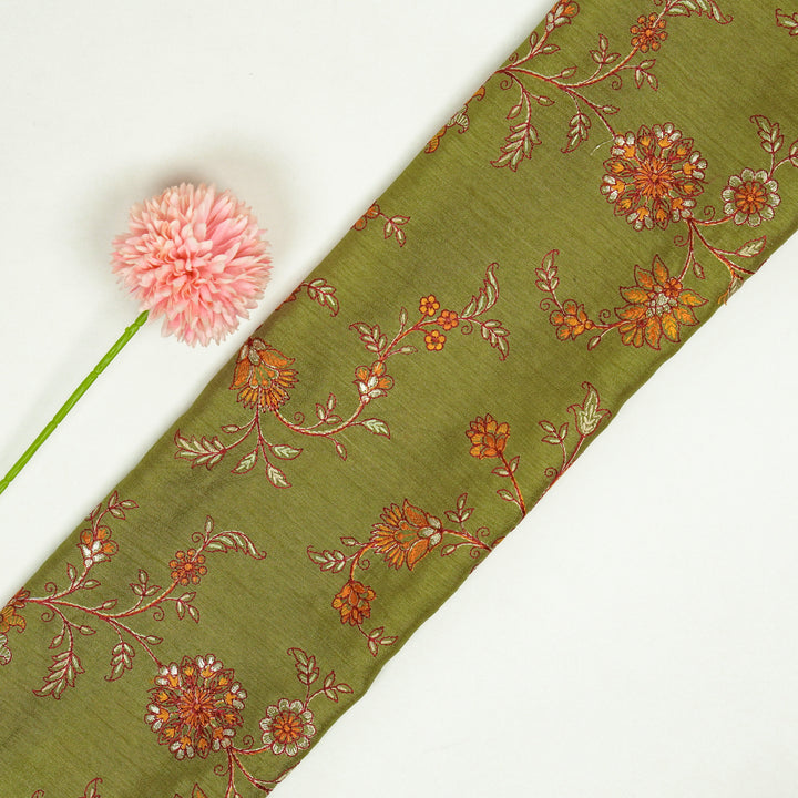 Kriti Jaal on Olive Dola Silk Embroidered Fabric