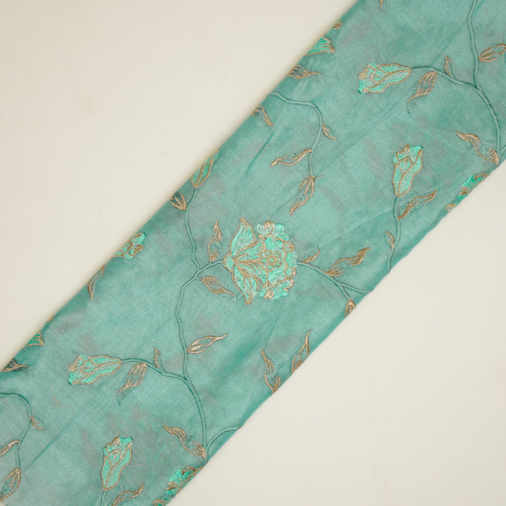 Samaya Jaal on Aqua Silk Chanderi Embroidered Fabric