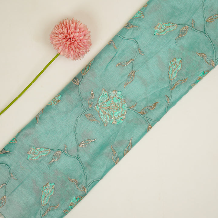 Samaya Jaal on Aqua Silk Chanderi Embroidered Fabric