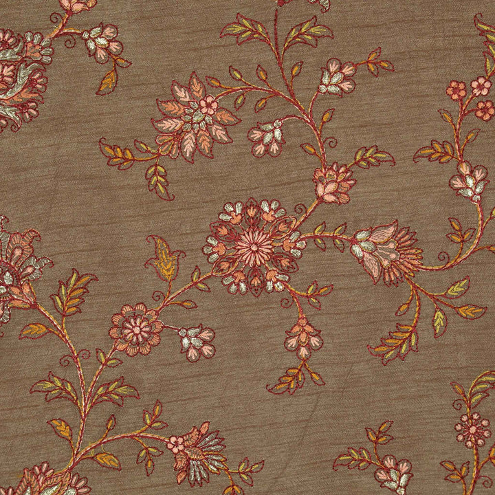 Kriti Jaal on Mouse Semi Raw Silk Embroidered Fabric