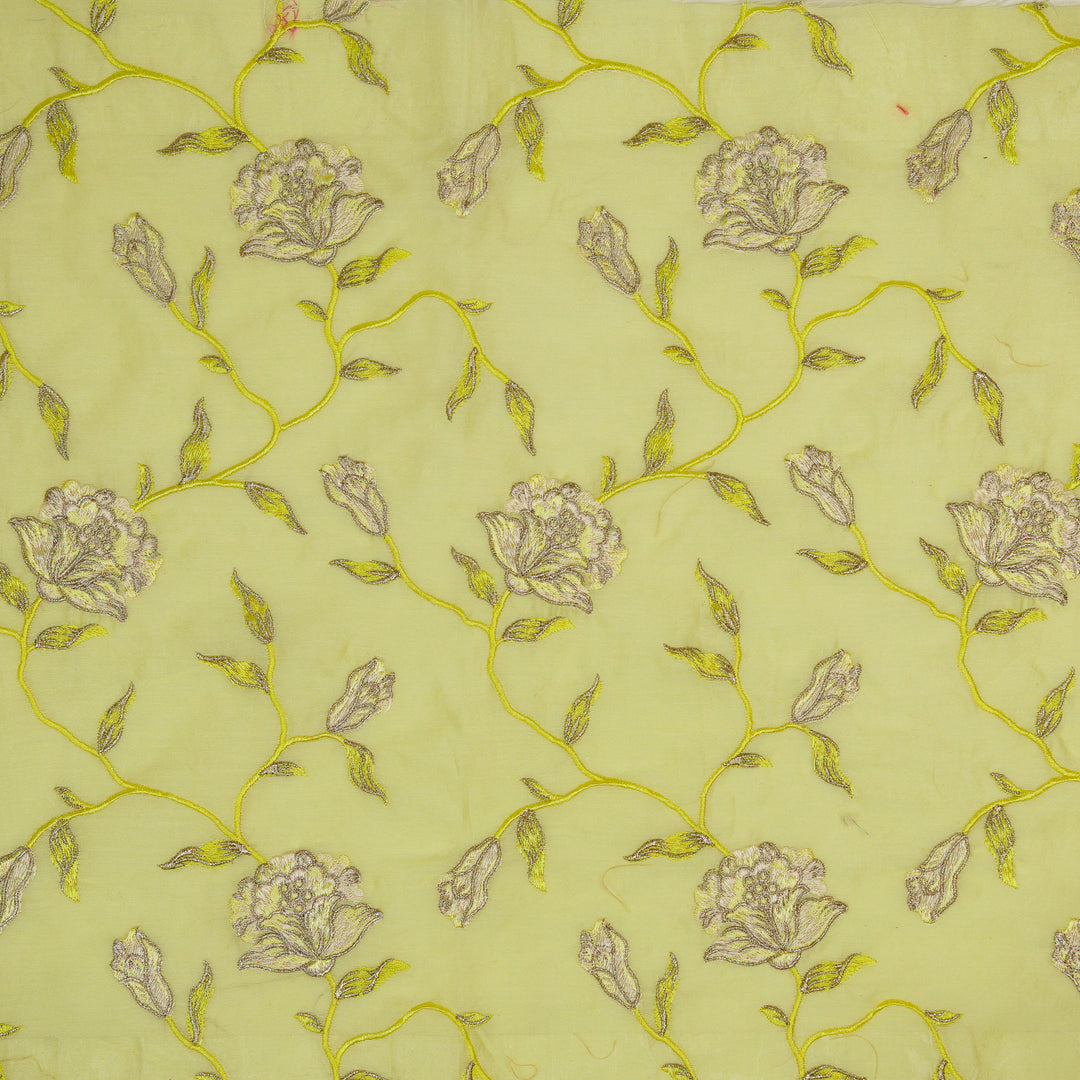 Samaya Jaal on Light Lemon Silk Chanderi Embroidered Fabric