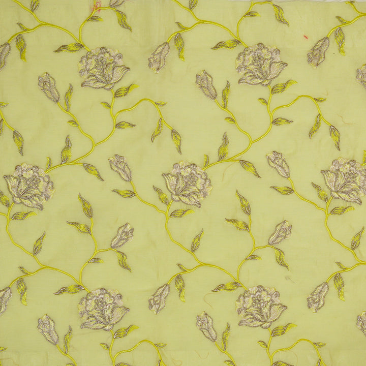 Samaya Jaal on Light Lemon Silk Chanderi Embroidered Fabric