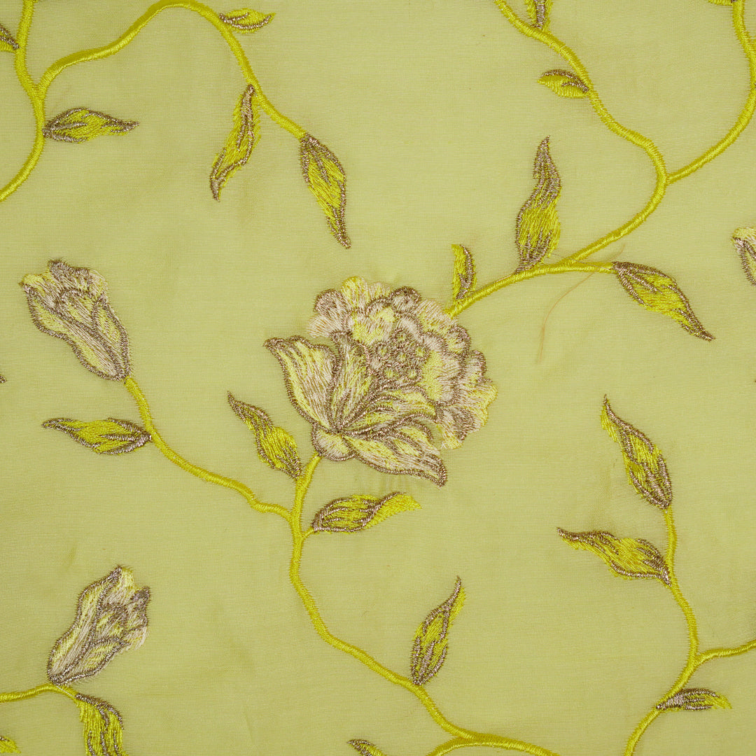 Samaya Jaal on Light Lemon Silk Chanderi Embroidered Fabric