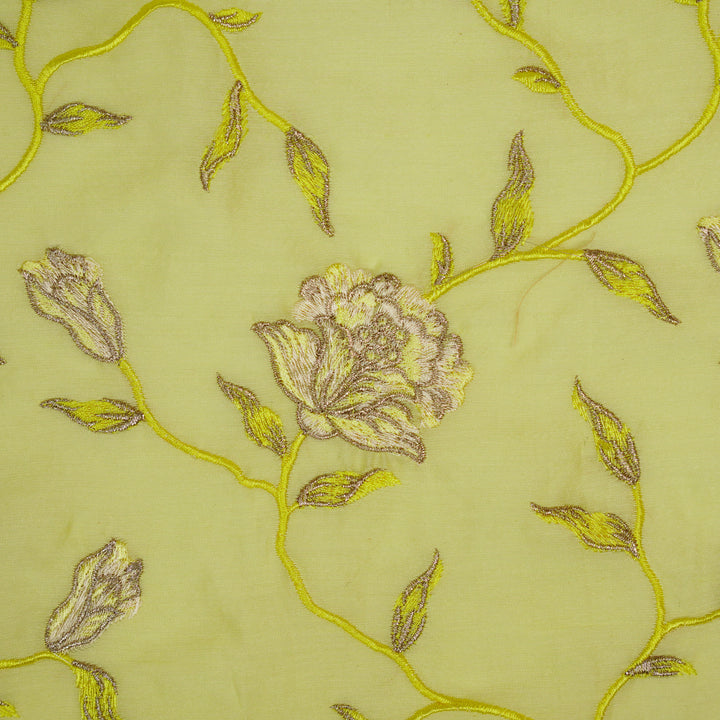 Samaya Jaal on Light Lemon Silk Chanderi Embroidered Fabric