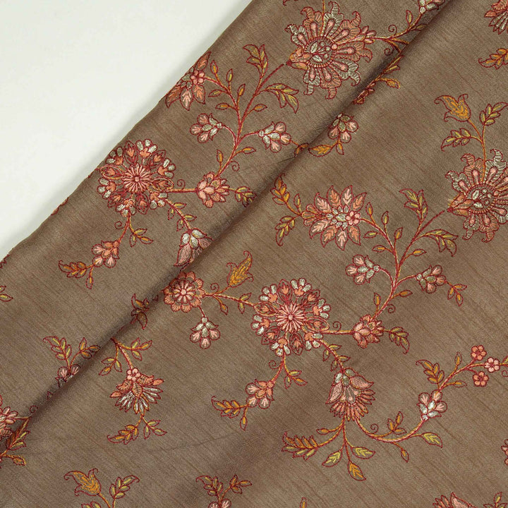 Kriti Jaal on Mouse Semi Raw Silk Embroidered Fabric