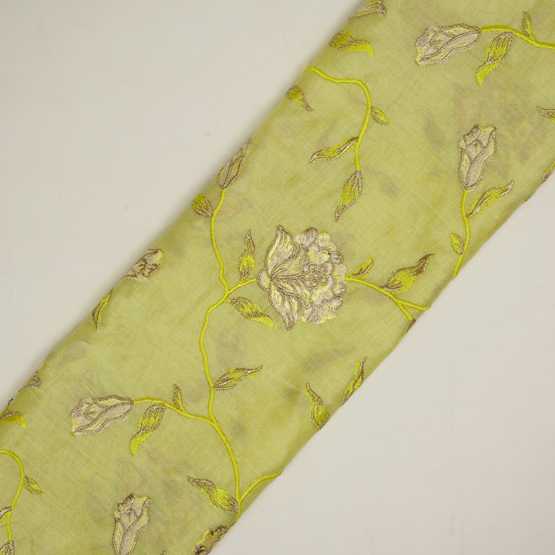 Samaya Jaal on Light Lemon Silk Chanderi Embroidered Fabric