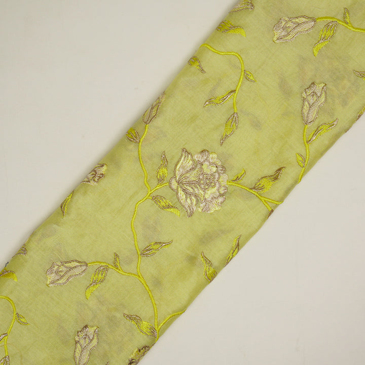 Samaya Jaal on Light Lemon Silk Chanderi Embroidered Fabric