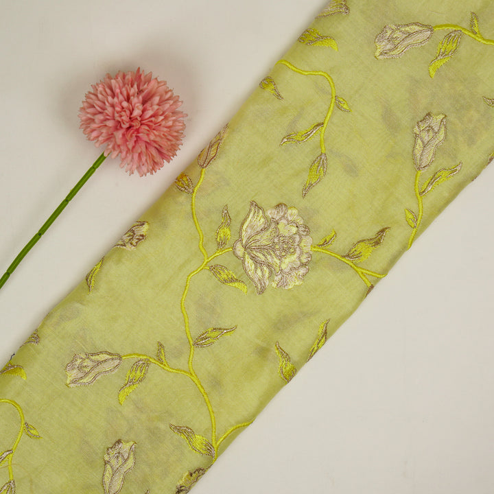 Samaya Jaal on Light Lemon Silk Chanderi Embroidered Fabric