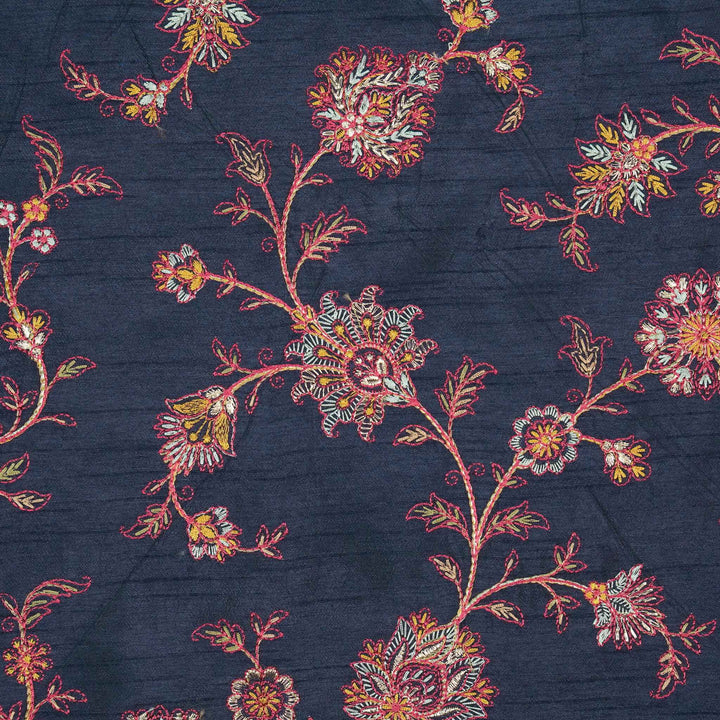 Kriti Jaal on Navy Blue Semi Raw Silk Embroidered Fabric