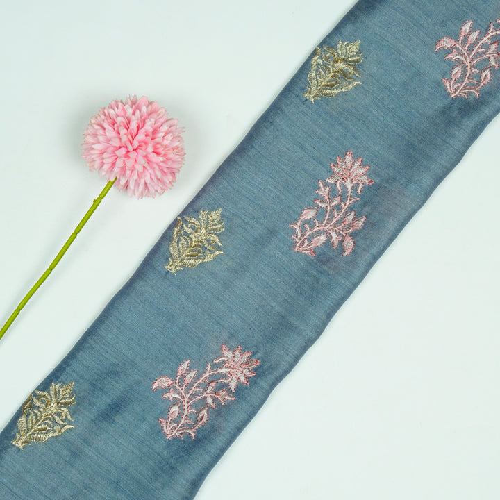 Reeha Buta on Sky Blue Munga Silk Embroidered Fabric