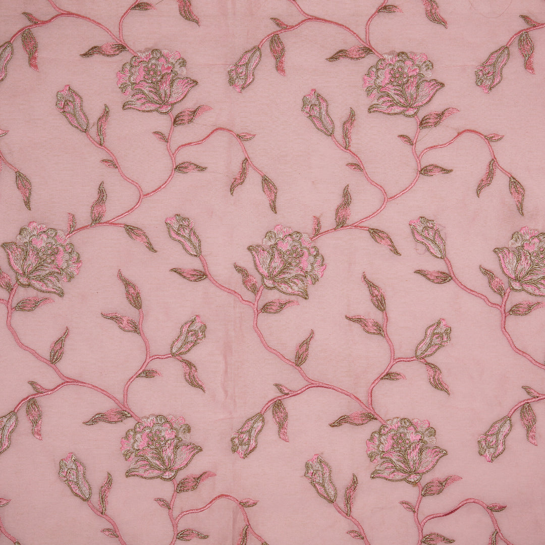 Samaya Jaal on Pink Silk Chanderi Embroidered Fabric