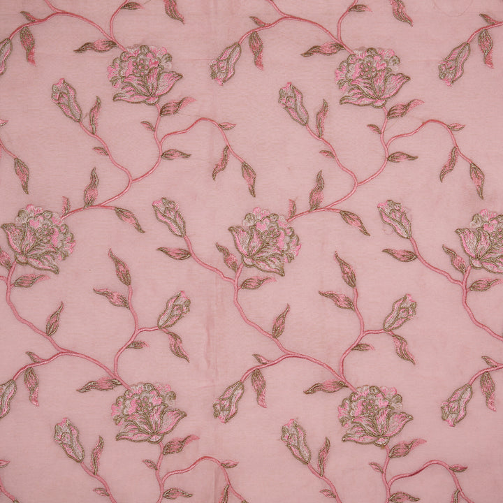 Samaya Jaal on Pink Silk Chanderi Embroidered Fabric