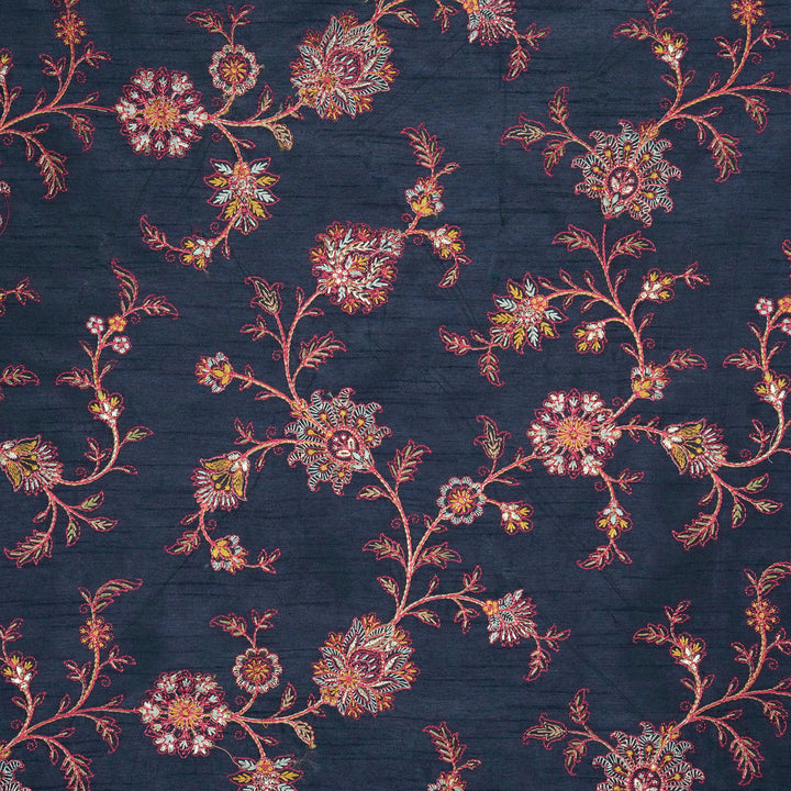 Kriti Jaal on Navy Blue Dola Silk Embroidered Fabric