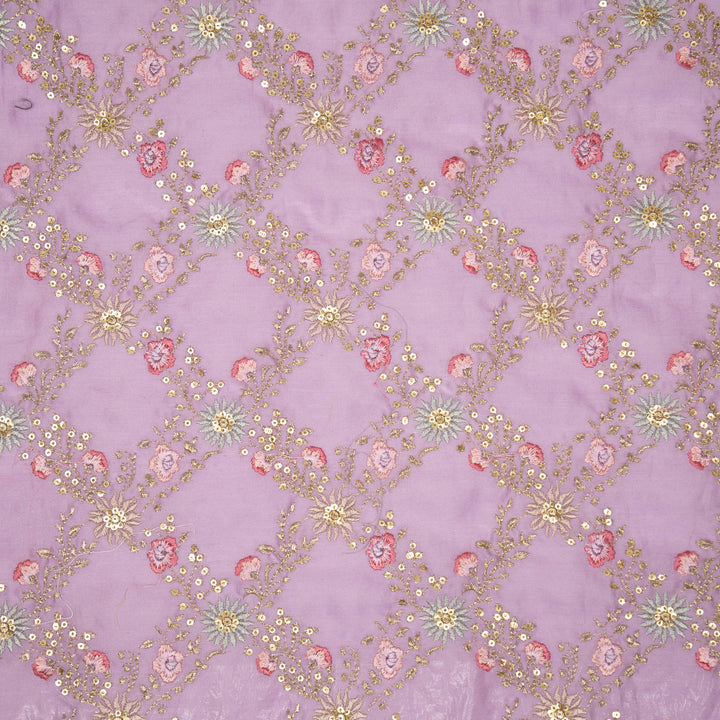 Lilac Silk Chanderi Meher Jaal Embroidered Fabric