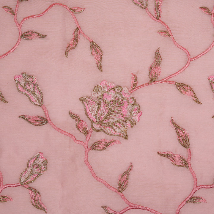 Samaya Jaal on Pink Silk Chanderi Embroidered Fabric