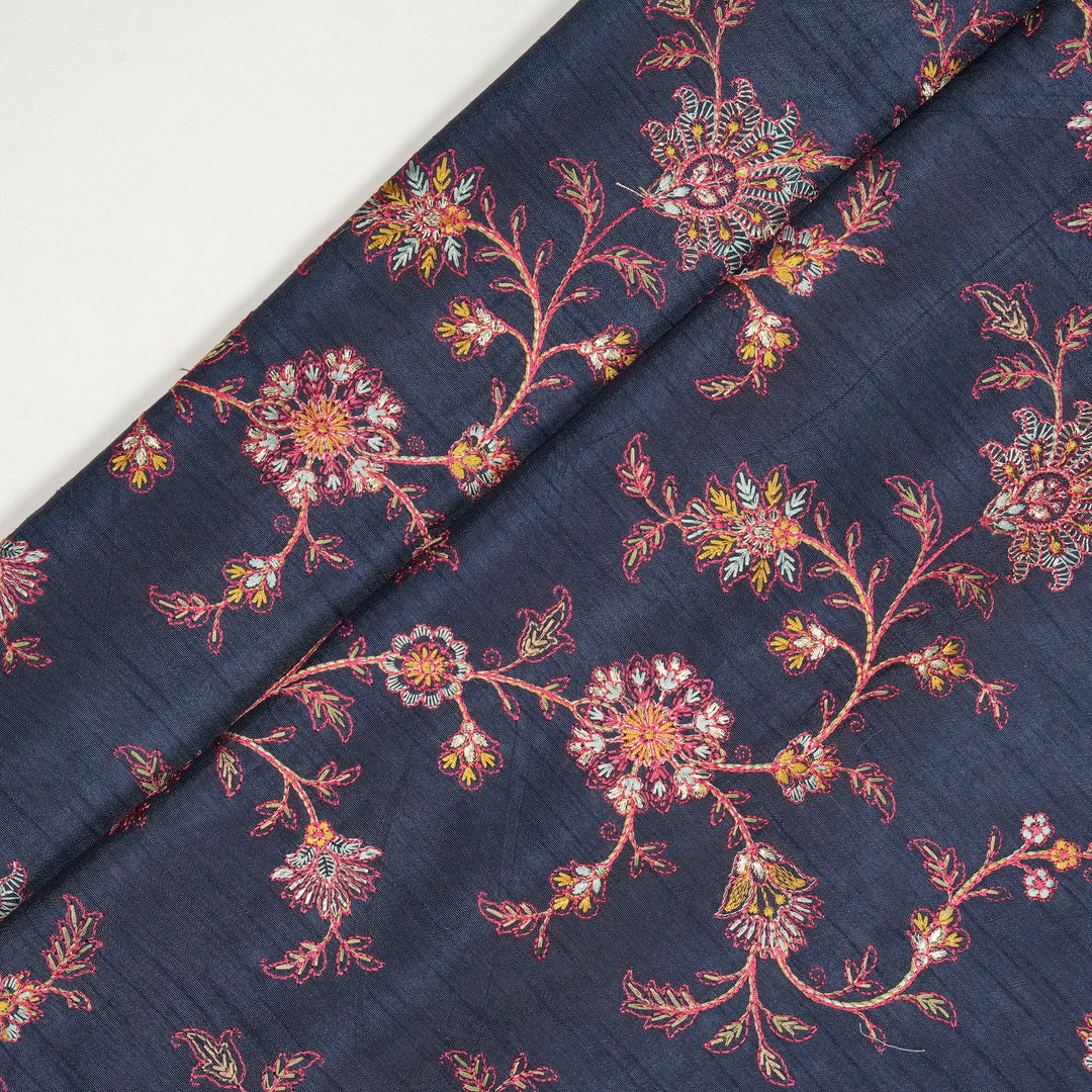 Kriti Jaal on Navy Blue Dola Silk Embroidered Fabric
