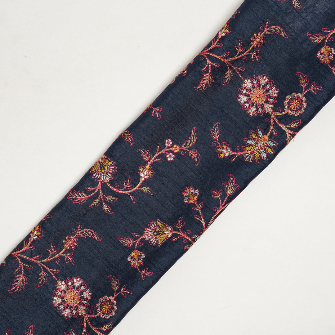 Kriti Jaal on Navy Blue Dola Silk Embroidered Fabric