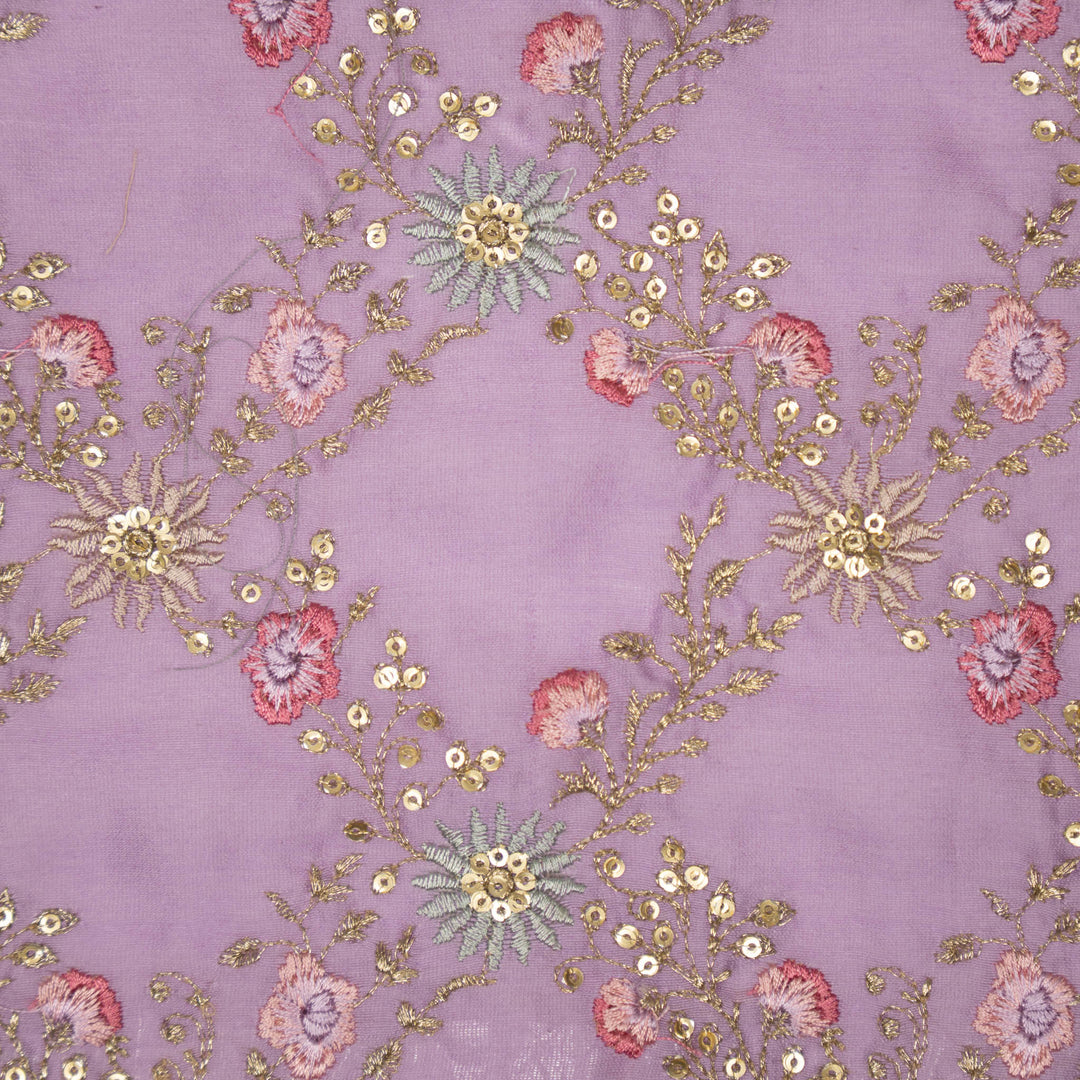 Lilac Silk Chanderi Meher Jaal Embroidered Fabric