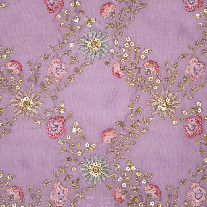 Lilac Silk Chanderi Meher Jaal Embroidered Fabric