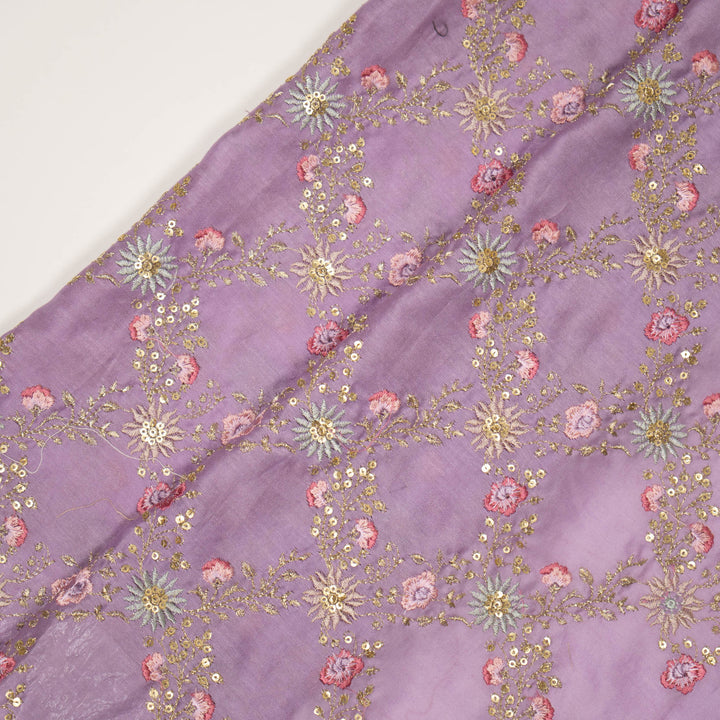 Lilac Silk Chanderi Meher Jaal Embroidered Fabric