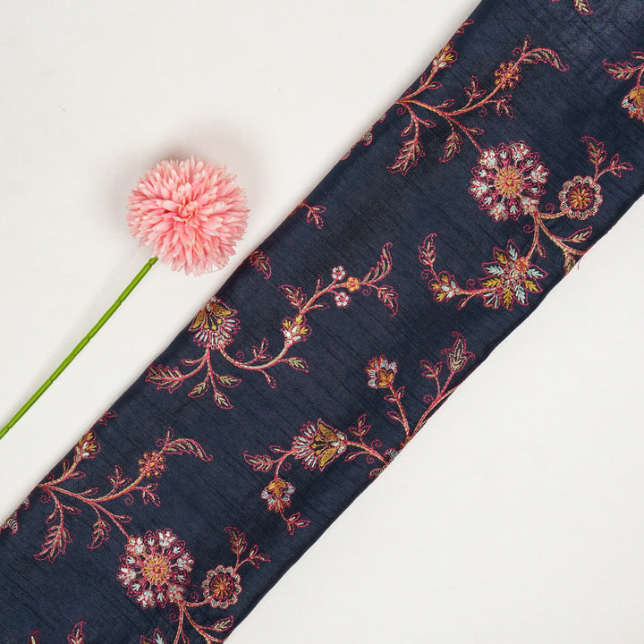 Kriti Jaal on Navy Blue Dola Silk Embroidered Fabric