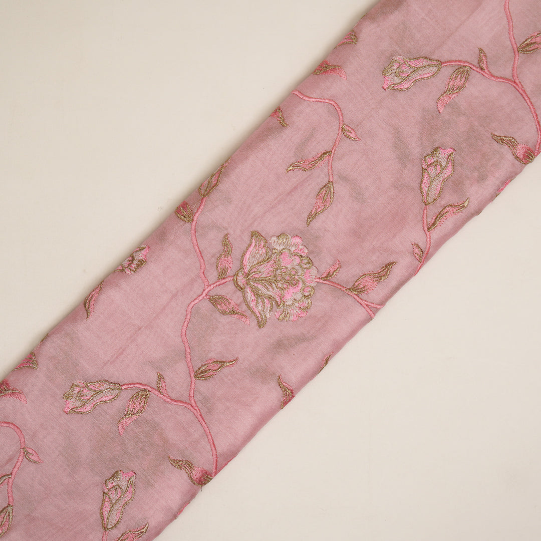 Samaya Jaal on Pink Silk Chanderi Embroidered Fabric