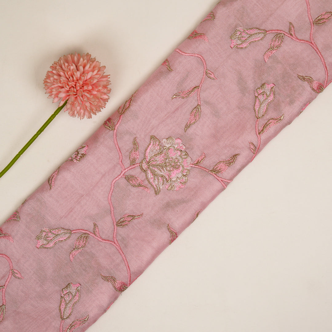 Samaya Jaal on Pink Silk Chanderi Embroidered Fabric