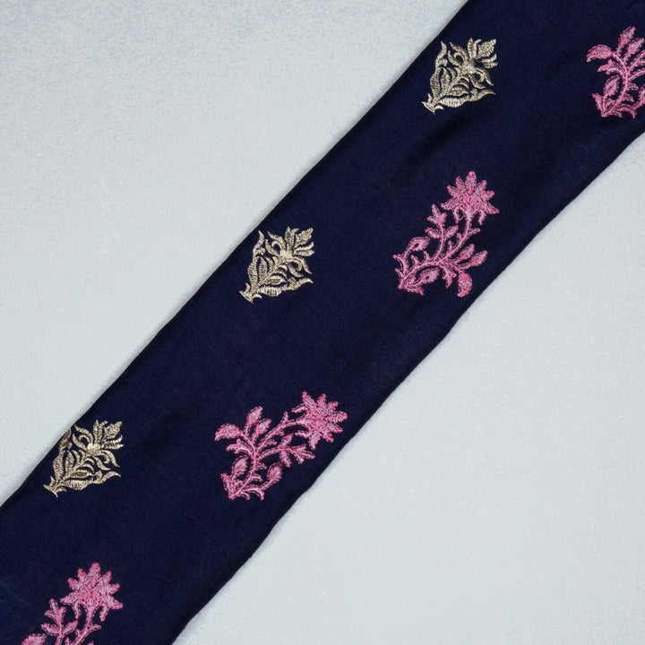 Reeha Buta on Navy Blue Munga Silk Embroidered Fabric