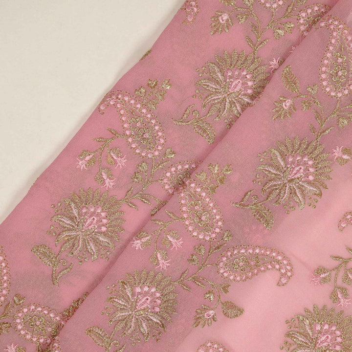 Fulva Jaal on Dusky Pink Georgette Embroidered Fabric