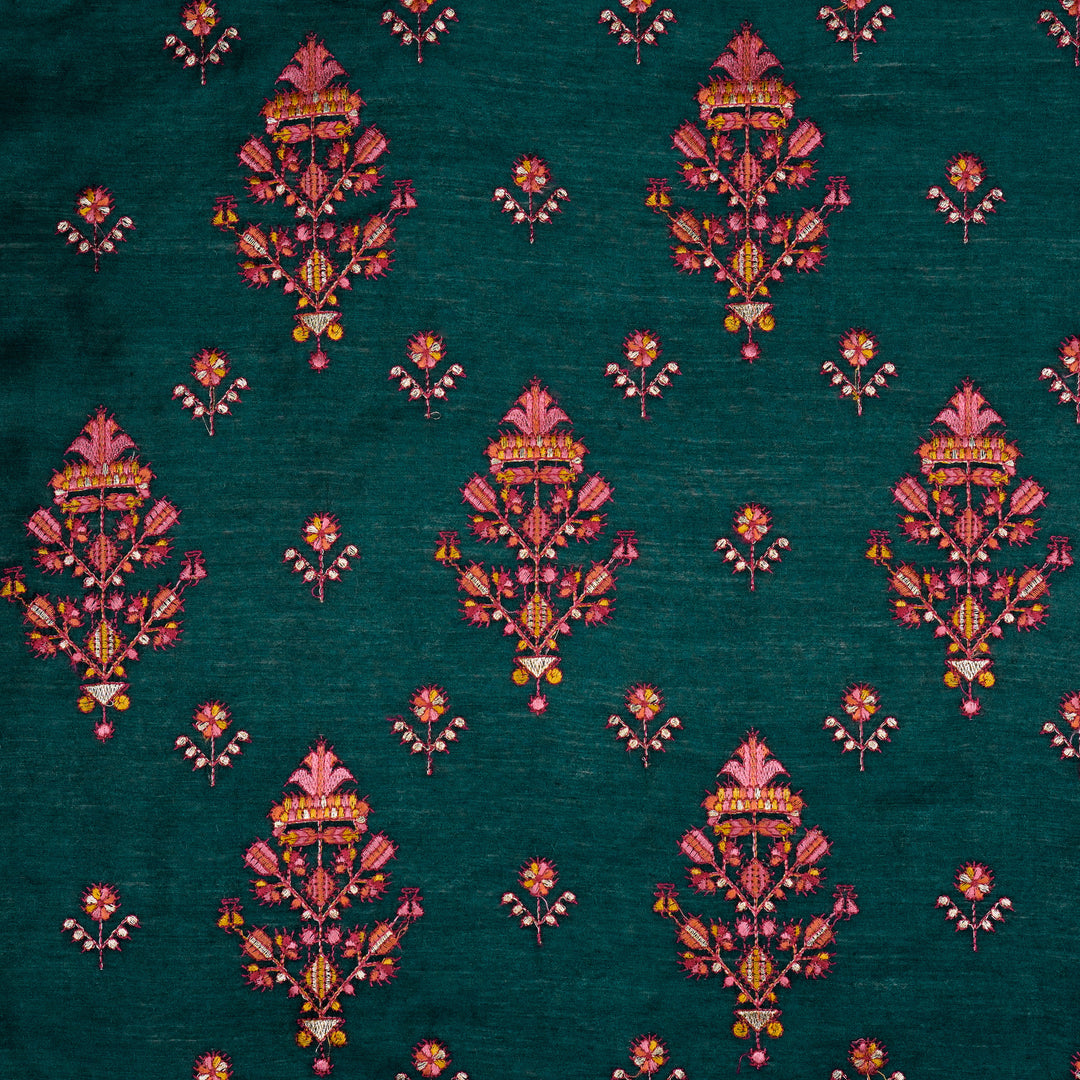 Rafa Mix Buta on Teal Blue Luxe Silk Chanderi Embroidered Fabric