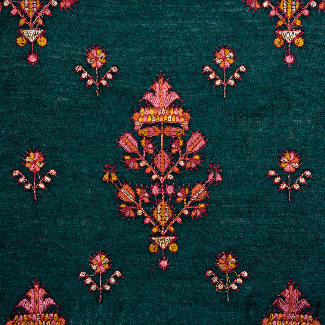 Rafa Mix Buta on Teal Blue Luxe Silk Chanderi Embroidered Fabric