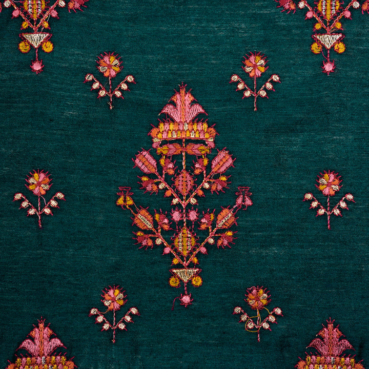 Rafa Mix Buta on Teal Blue Luxe Silk Chanderi Embroidered Fabric