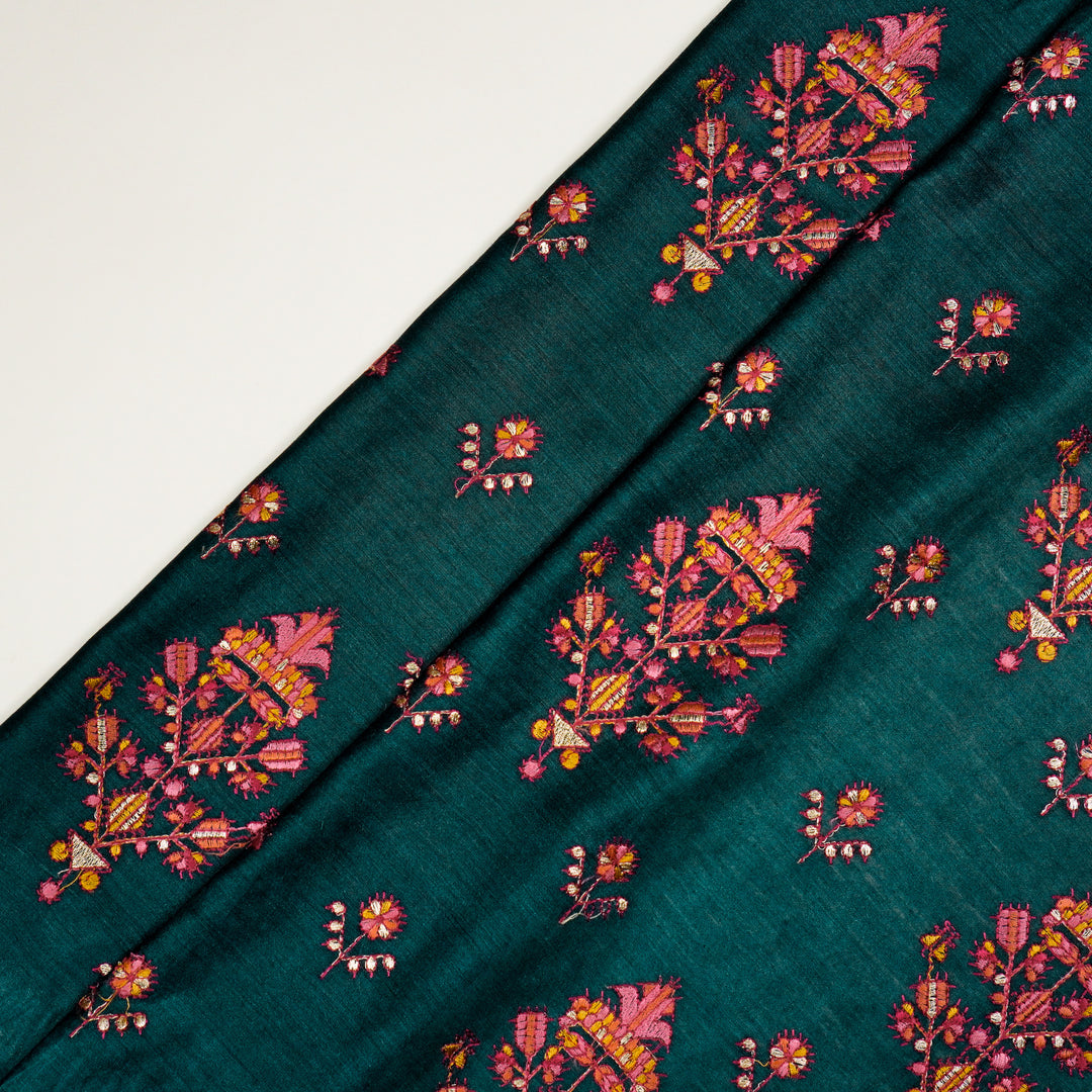 Rafa Mix Buta on Teal Blue Luxe Silk Chanderi Embroidered Fabric